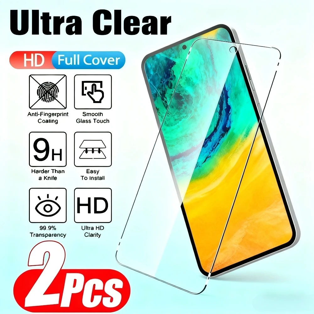 

2Pcs High Clear Screen Protector for Samsung Galaxy S25 S24 Ultra S23 S22 S21 Plus 25 Edge S23 S24 FE 9H Hardness Tempered Glass