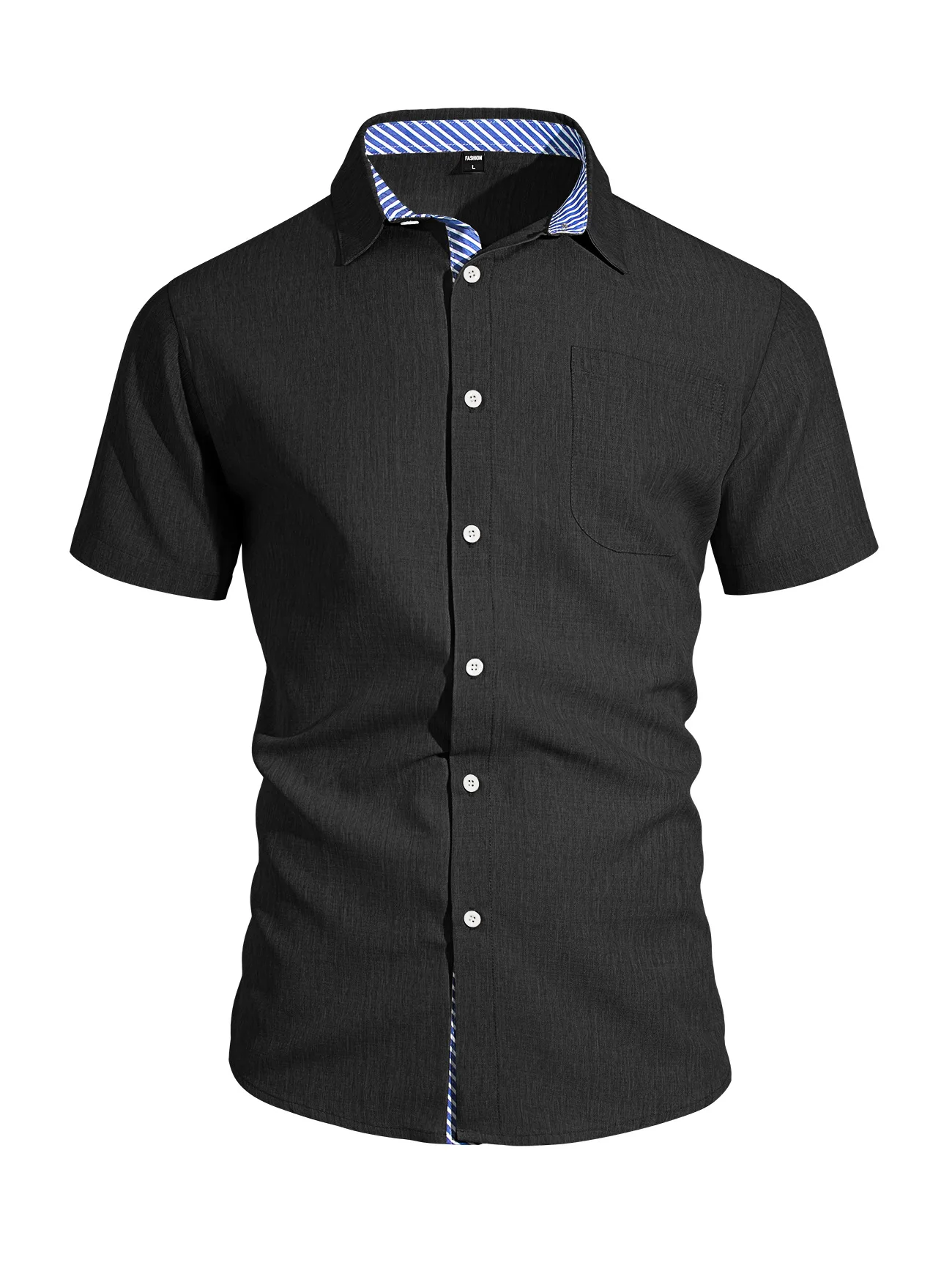 New Male Linen Mix Collar Short Sleeve Shirts Contrast Color Quick Drying Loose Big Size Leisure Streetwear Daily Wear