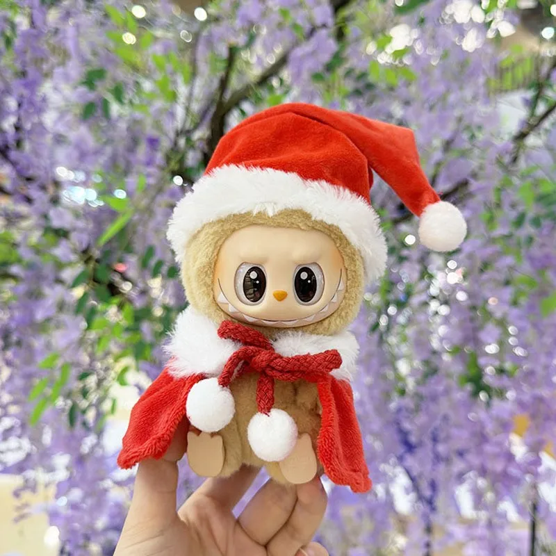 ملابس شتوية صغيرة من القطيفة لـ Labubu V1 V2 V3 مجموعة سانتا كلوز لعبة المعبود البسكويت ثلج الأيائل سترة قبعة الملابس هدية السنة الجديدة