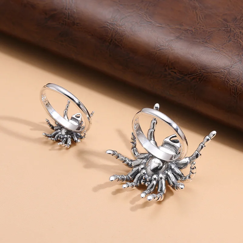 Thai silver vintage ring S925 sterling silver skull spider ring punk summer trendy personality index finger ring