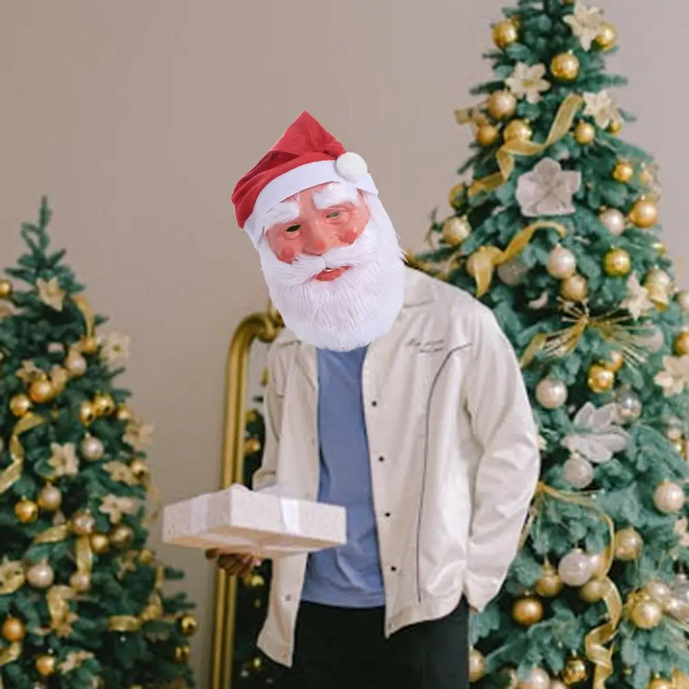 面白いフェイスカバーサンタクロースひげマスク帽子セット 3D クリスマスクリスマス装飾マフラー漫画コスプレアクセサリー大人
