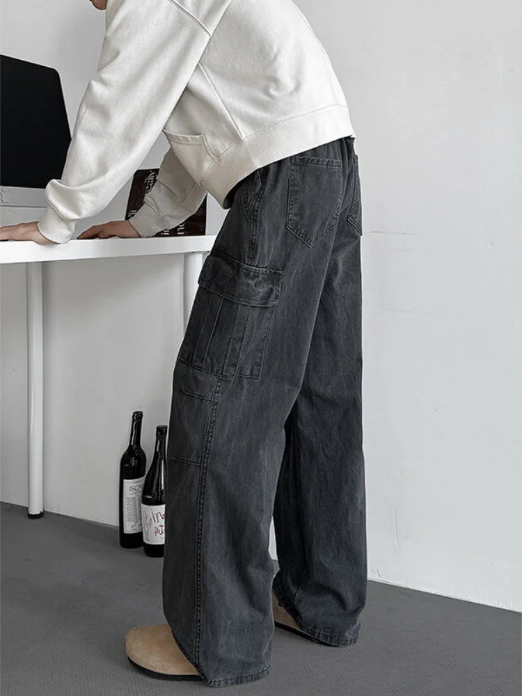 

Retro Waed Men's Spring Autumn Workwear Pants High Street Sle Loose Straight Leg Slimming Wide Leg Jeans Casual Trousers