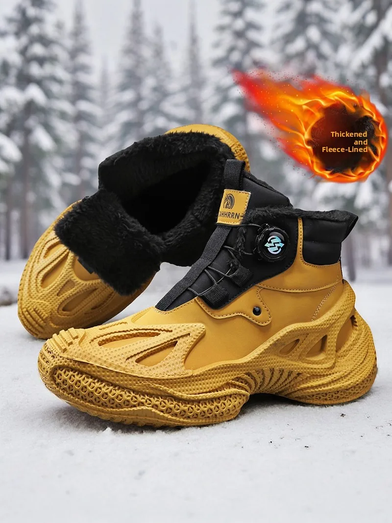 

Men's Winter Snow Boots Fleece Lined Boot Outdoor Cold Proof Thick Bottom Short Synthetic Leather Boot Warm Cotton Shoes