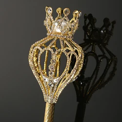 Luxury Women Queen Party Costume Princess Wands Pearl Wand Gold Color Queen Scepter Bride Wedding Scepter Crowns Jewelry