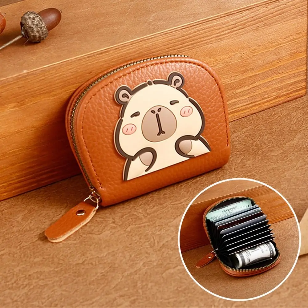 แฟชั่น PU หนัง Kapibala ผู้ถือบัตรขนาดใหญ่ความจุ Multi-Function กระเป๋าน่ารักการ์ตูนสั้นกระเป๋าสตางค์ผู้หญิง