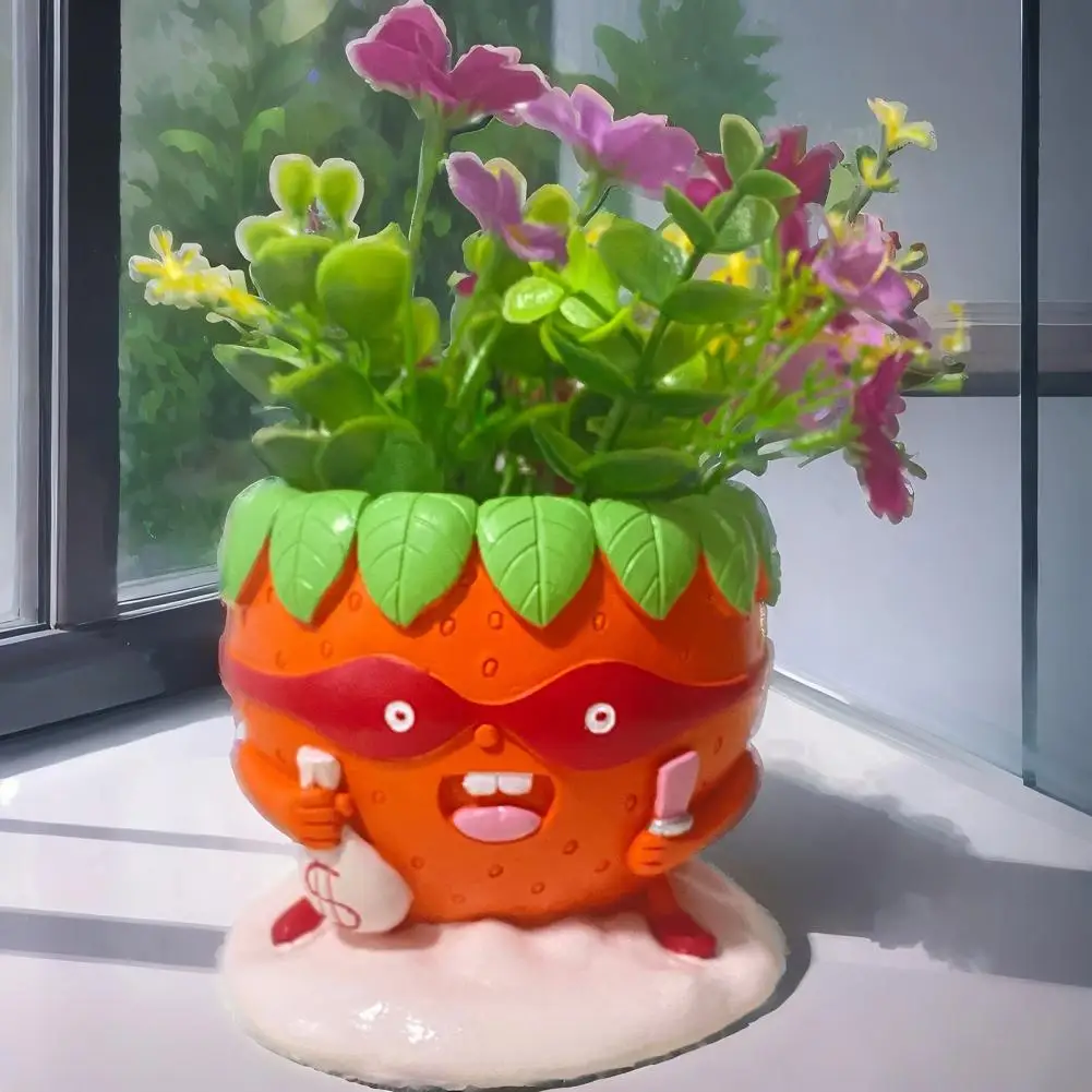 

Strawberry Shaped Flowerpot Resin Plant Pot Aesthetic Home Decor Painted Strawberry Face Succulent Planter with Drainage Gifts f