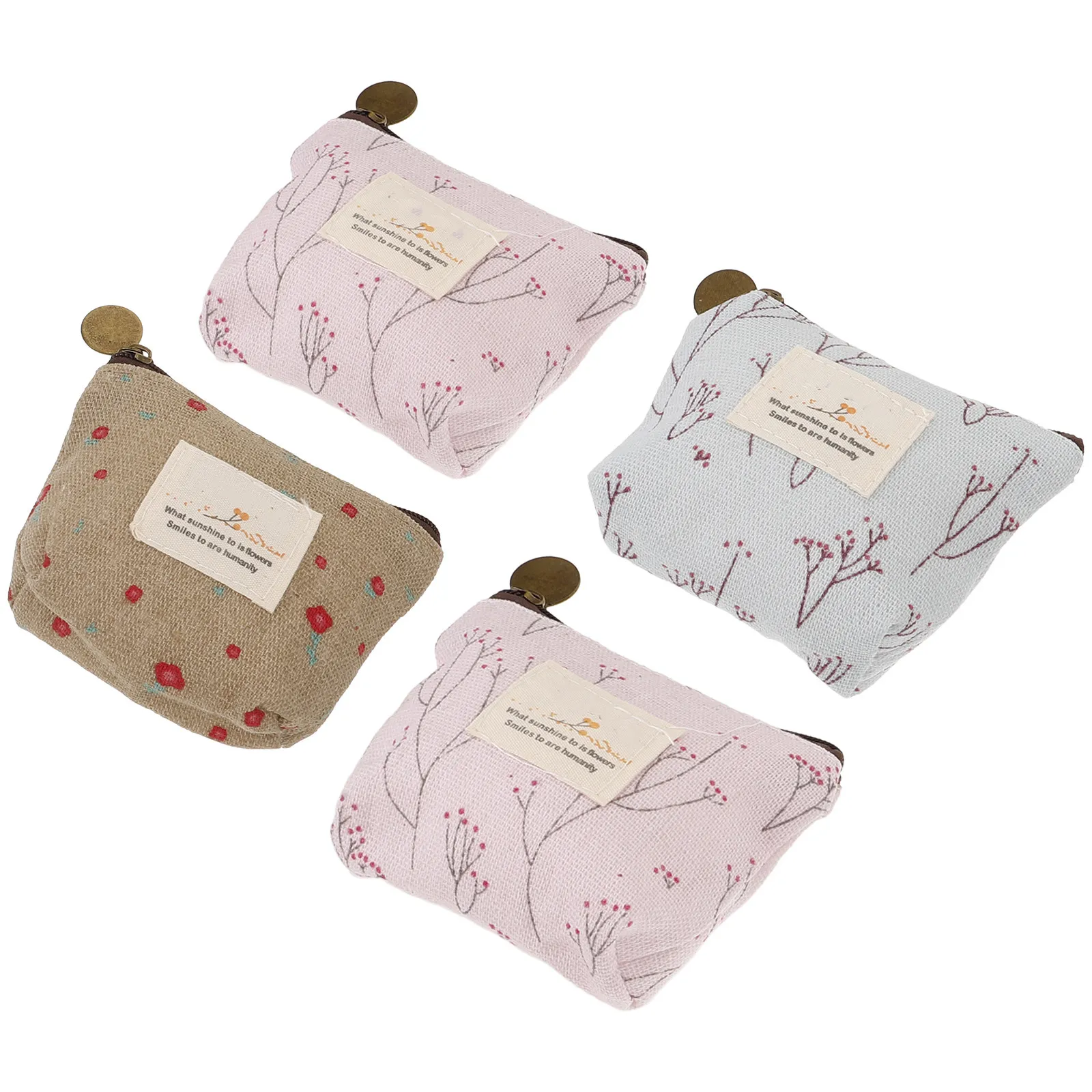 

4pcs Purse for Women Girls Travel Canvas Flower Design Durable Coin Purse For Girls Lightweight Zipper Small Size