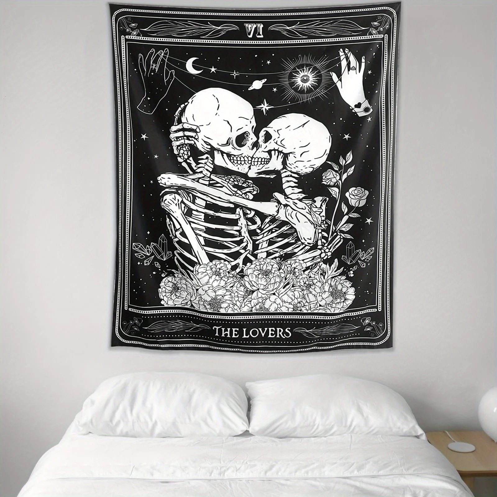 VIKAMA Tarot Card Lovers Skeleton Couple Tapestry Gothic Style Skeleton Couple Art Hanging Cloth Room Decoration