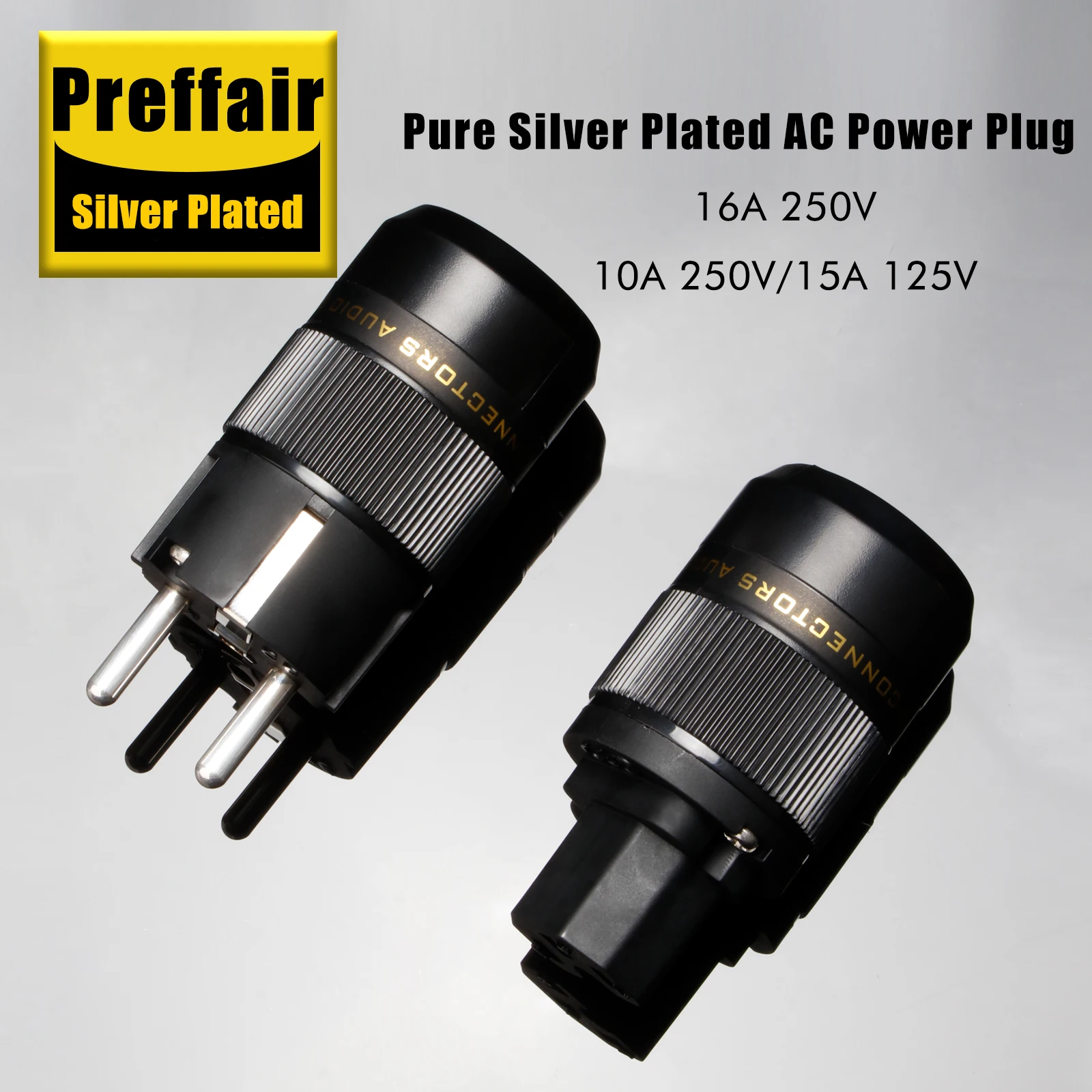 Pair EU Schuko power plug European IEC C15 diy Cable connector 24K Gold Plated Rhodium silver Plated Cable connector