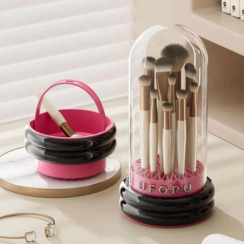 

Ведро для хранения кистей для макияжа 2-в-1, пылезащитная, большая емкость, чаша для чистки кистей для макияжа, прозрачная с крышкой