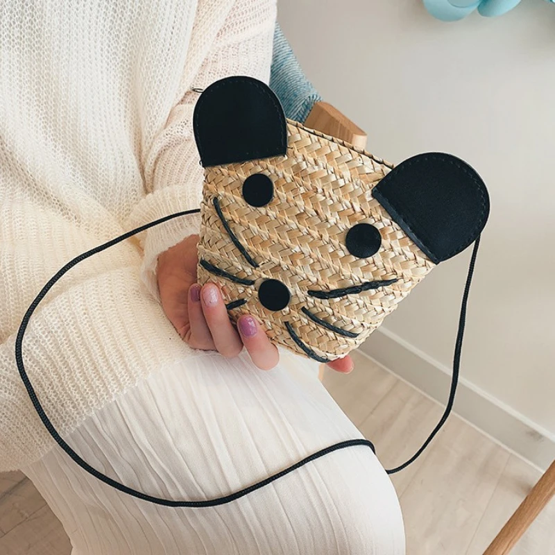 Baby Mini Purse Cute Straw Crossbody Bags for Kids Coin Pouch Kawaii Girls Rattan Beach Clutch Purse