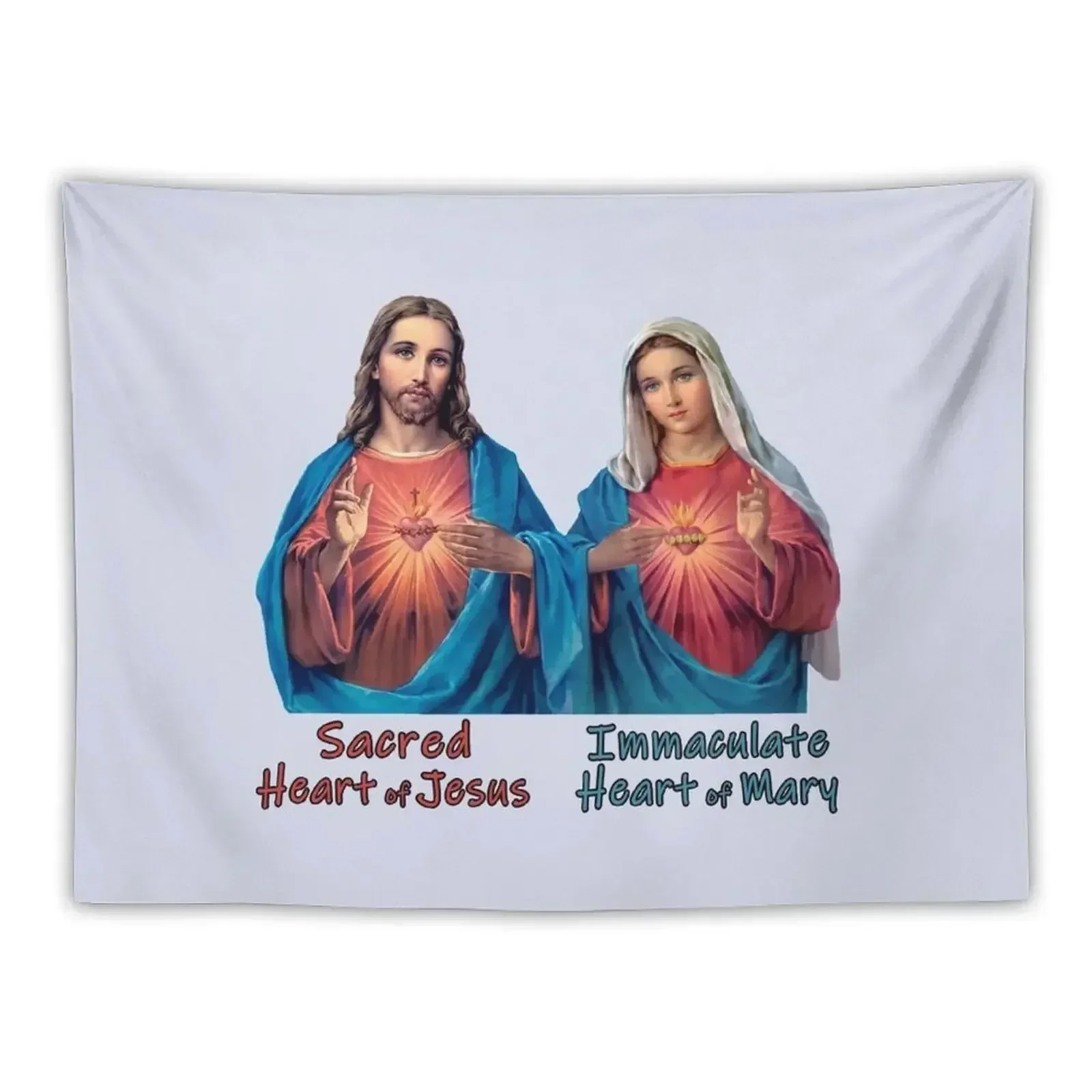 

Traditional Sacred and Immaculate Hearts (Jesus and Mary) Typography, Transparent background Tapestry