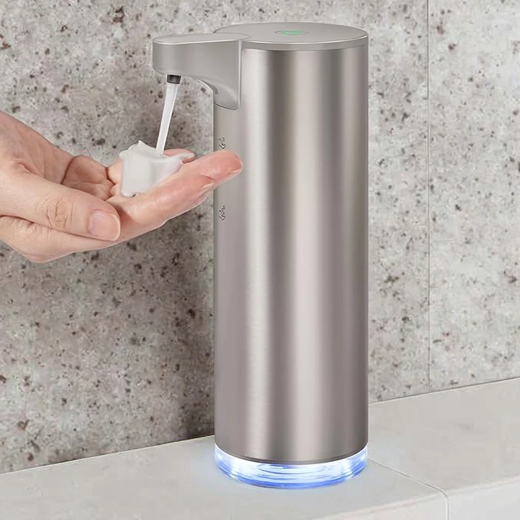 Modern Automatic Touchless Rechargeable Foaming Soap Dispenser Silver 280ml Wall-Mounted Water-Resistant Stainless Bathroom