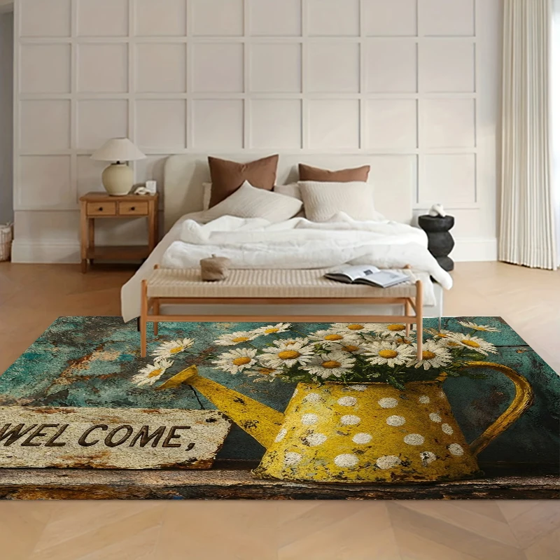 Vintage Welcome Area Rug Non-Slip Carpet for Living Room Durable Floor Mat Washable Entry Door Mat Home Decor Rugs for Bedroom