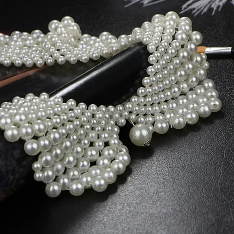 Cuello falso desmontable con perlas de imitación – Gargantilla de tela para mujer - imagen 4