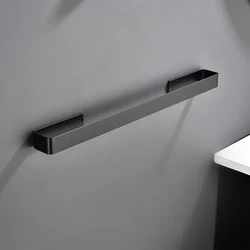 Aluminum Towel Holder Black Towel Bar Free Punch Towel Hanger 3M Tape Bathroom Accessories Anodize Euro Style Towel Shelf