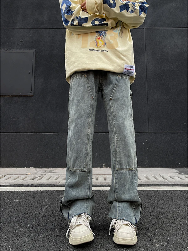 

American Style Vintage Men's Jeans Autumn Design Zipper Straight Leg Loose Wide Leg Pants Casual Loose Fit mid Waist