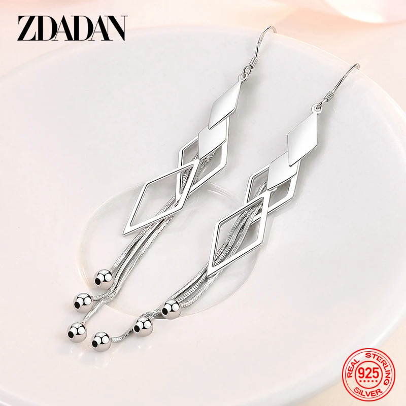 ZDADAN-pendientes largos de Plata de Ley 925 con borlas geométricas, joyería de boda para mujer