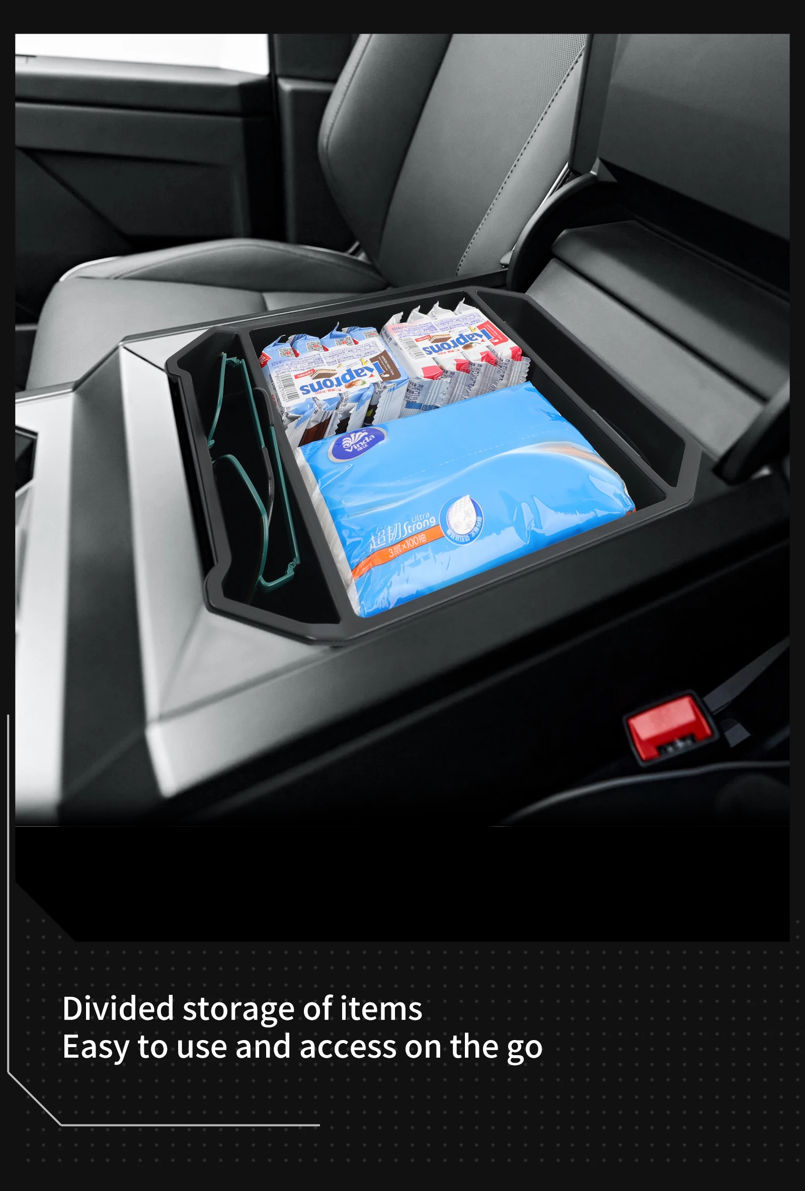 LUCKEASY for Tesla Cybertruck Car Center Console Armrest Box Storage Box Tidying Storage Tray Interior Pickup Accessories