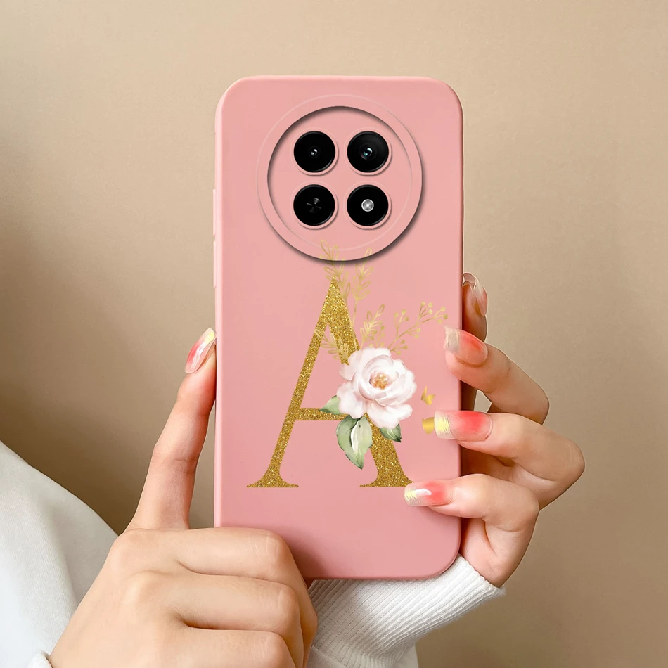 Cases For OPPO Realme12 12x 5G Elegant Rose Letter Soft Liquid Silicone Lens Protective Back Covers For Realme 12 X Bumper Funda