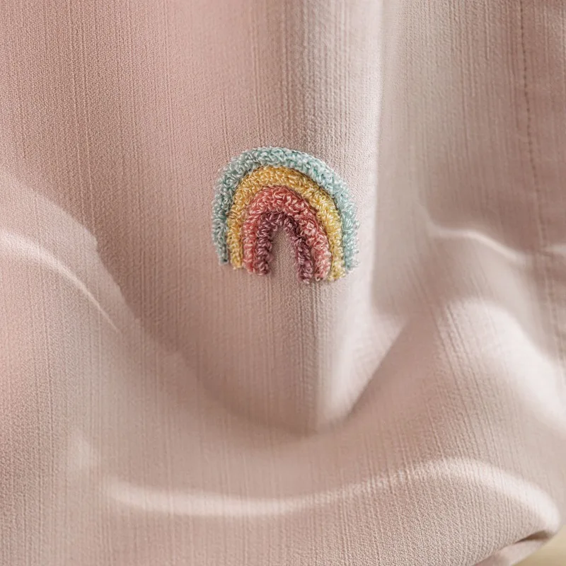 Colorful Rainbow Chenille Children's Room Curtains with Cute Cartoon Embroidery Curtains for Living Dining Room Bedroom Drapes