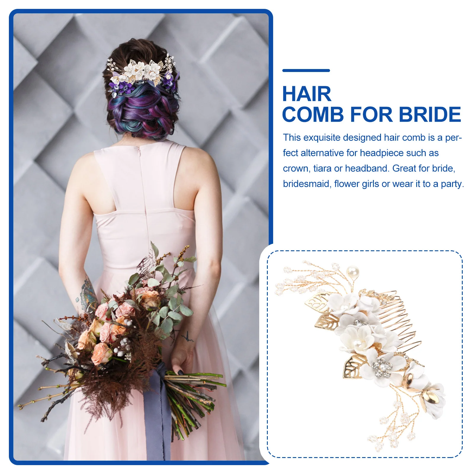 

1 Piece Wedding Hair Comb Alloy Crystal Bridal Hair Accessories for Bride Bridesmaid Flower Party Prom Decoration White