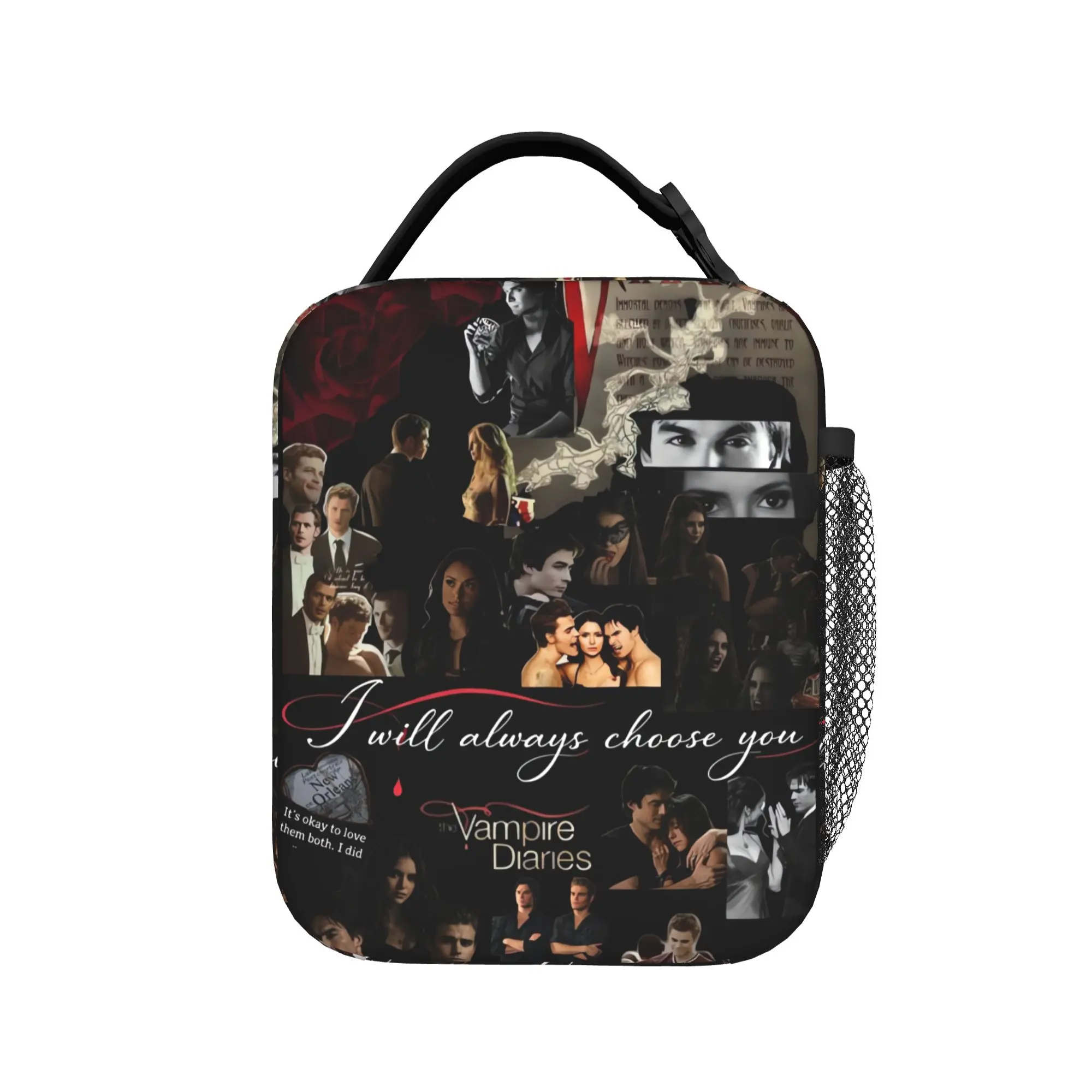 Red Tone Character The Vampire Diaries Lunch Bag For Women  Print Lunch Box Leisure School Cooler Bag Oxford Tote Food Bags