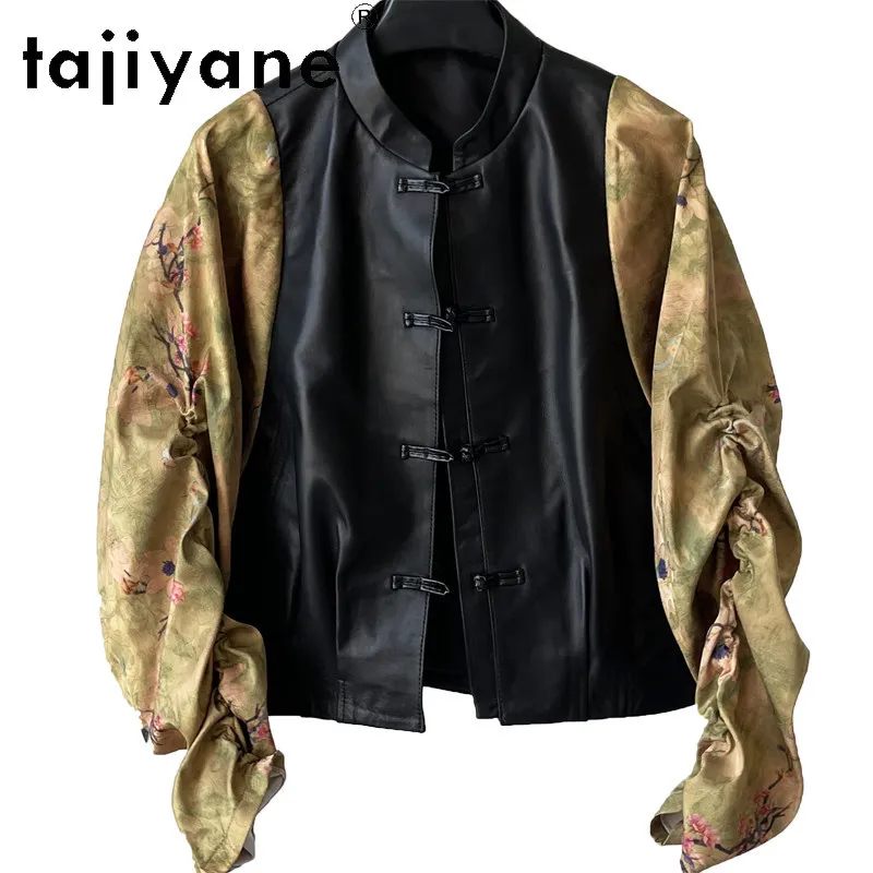 

TAJIYANE Real Leather Jacket Women Xiangyunsha with Sheepskin Patching Leather Coats Pleated Sleeve Jackets for Woman Дубленка