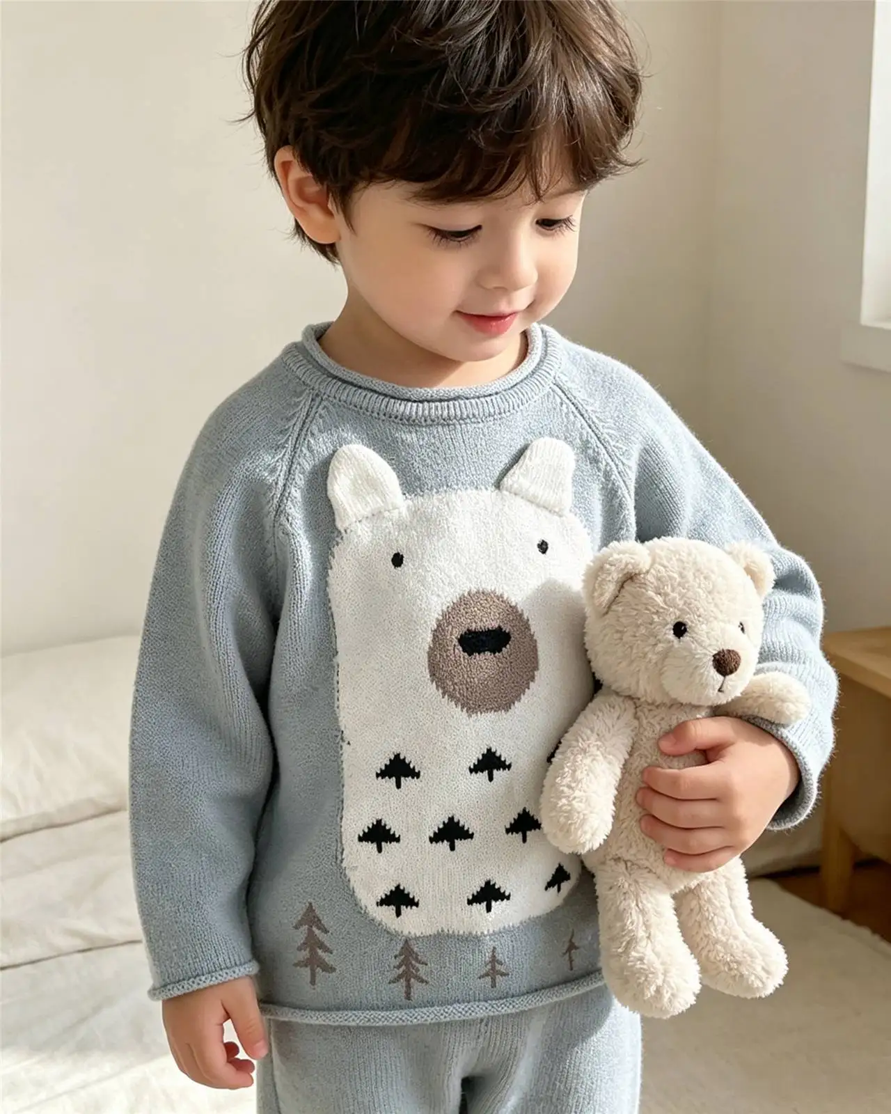 Cute 3D Bear Design Toddler Sweater Soft Cotton Knitted Pullover Winter Warm for Baby Boys Girls