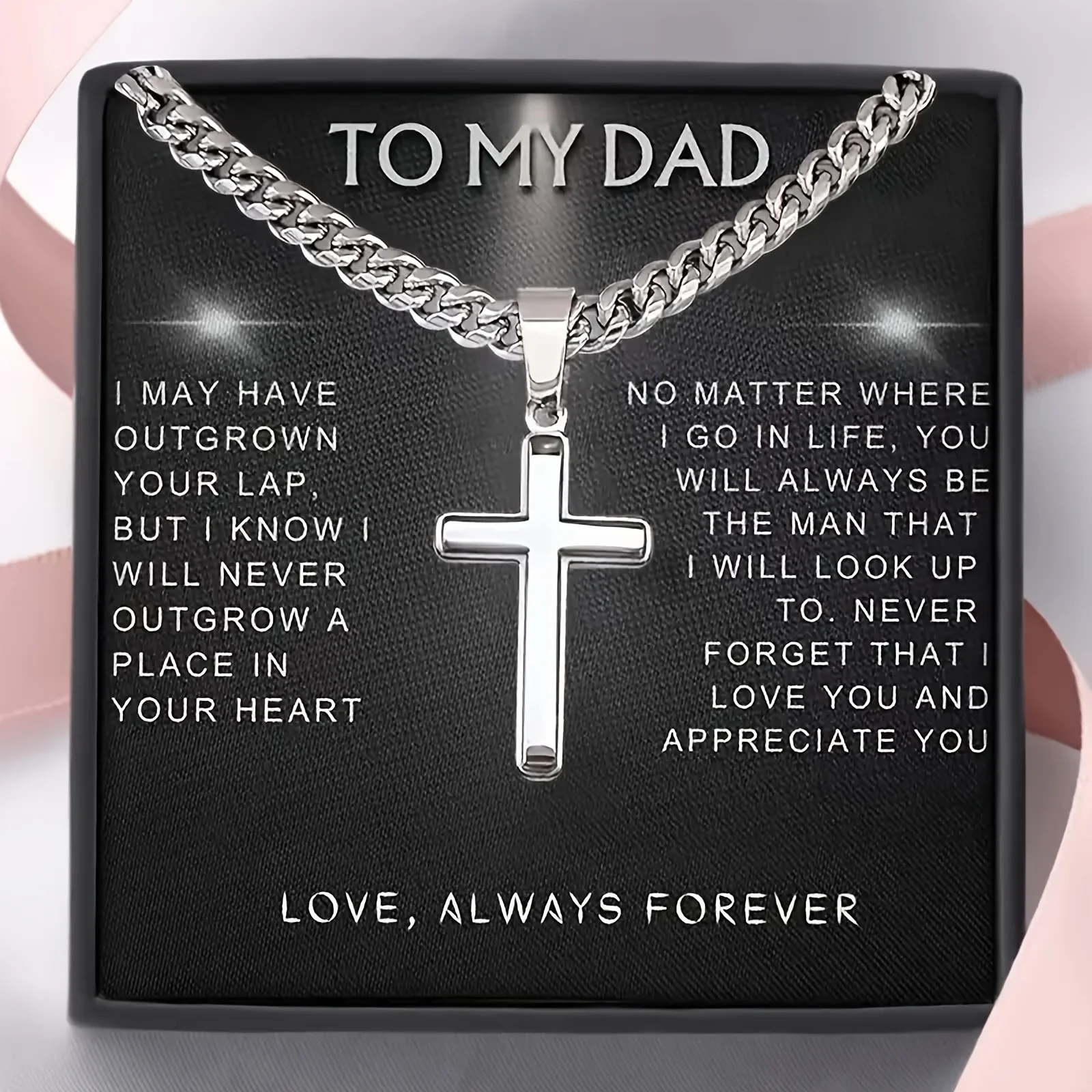 Collar cruzado "To My Dad" con cadena cubana de acero inoxidable: regalo pensativo para el día del padre, viene con tarjeta y caja de regalo