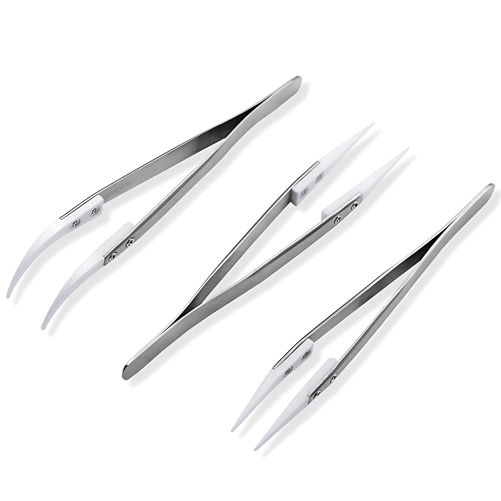 1/3pcs Ceramic Straight Tip Electronic Soldering Tweezers,Anti-Static Reverse Acid Resistant Precision Chuck Ceramic Tweezers