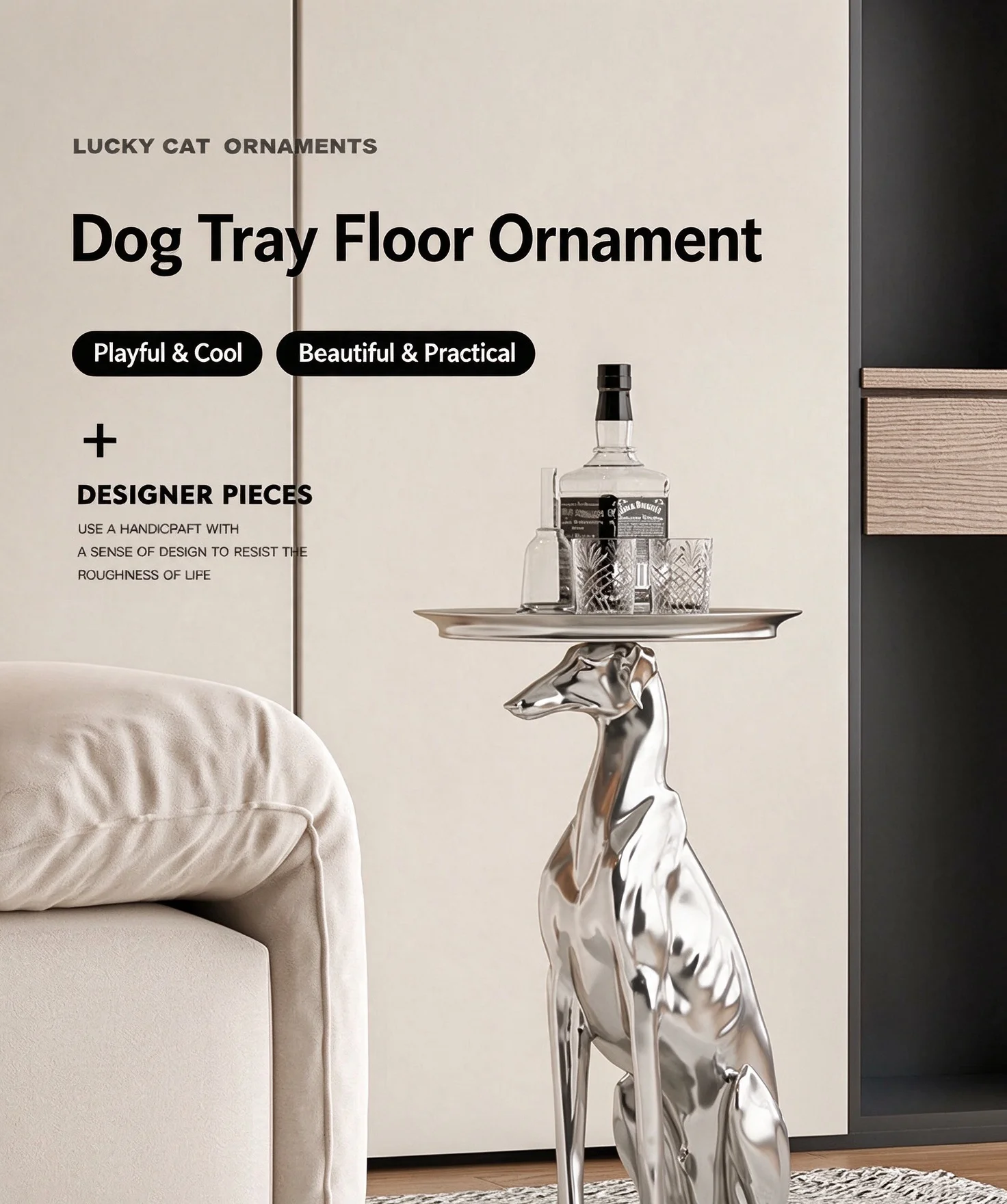 Doberman Dog Figurine Modern Geometric Dog Tray Large Decorative Piece for Entryway and Living Room Housewarming Gift