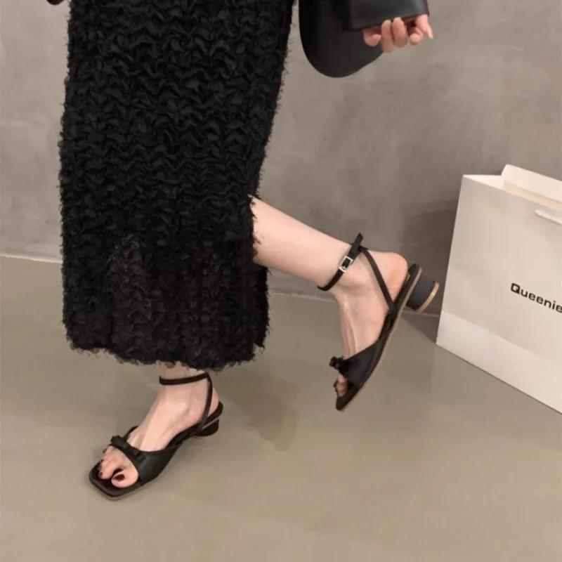 2026 New Summer Women Fashion Sandals Designer Luxury Open Toe Butterfly-knot Thick Heel Ladies Sandalia Women's Dress Shoes
