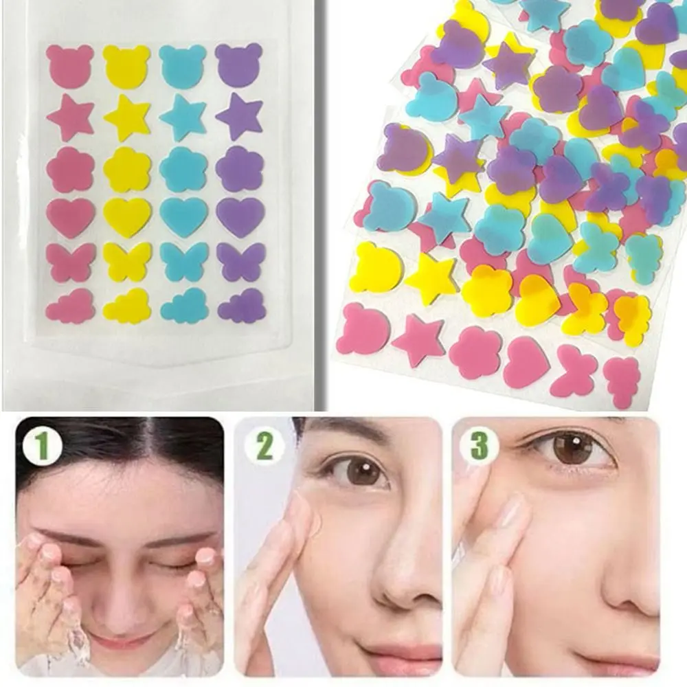 24Pcs/sheet Cartoon Bear Star Shaped PE Pimple Patches Skin Care Invisible Invisible Pimple Cover Removal Pimple Patch
