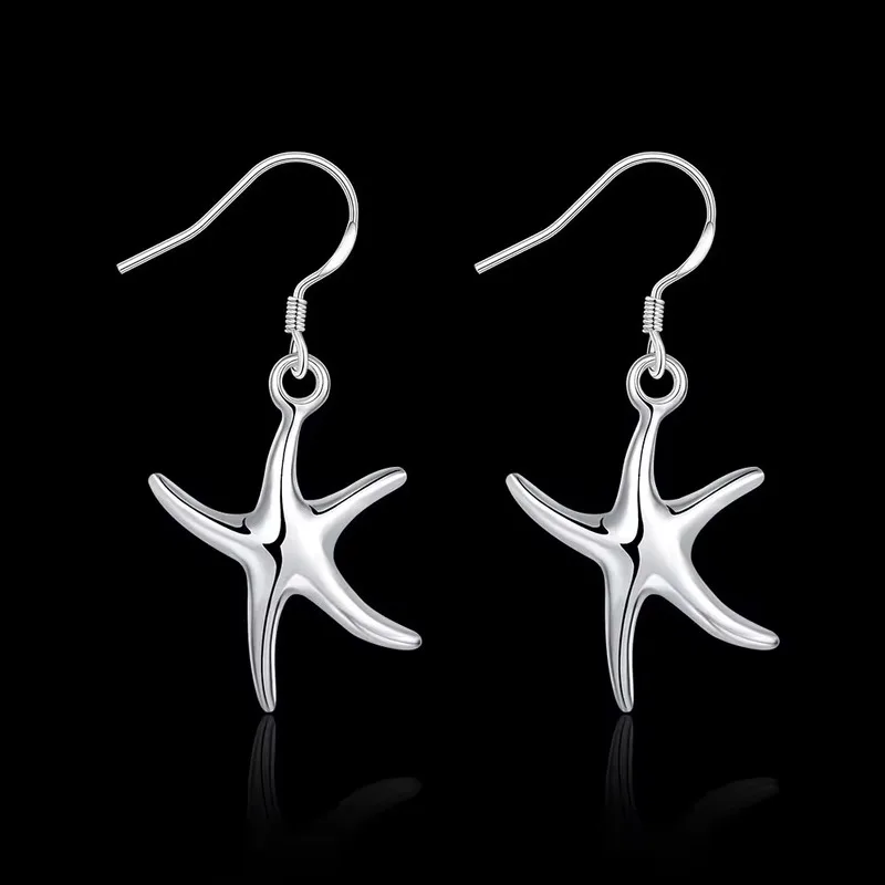 

Hot fine 925 Sterling Silver Pretty starfish Earrings for Women Fashion party wedding Holiday gifts classic Popular Jewelry