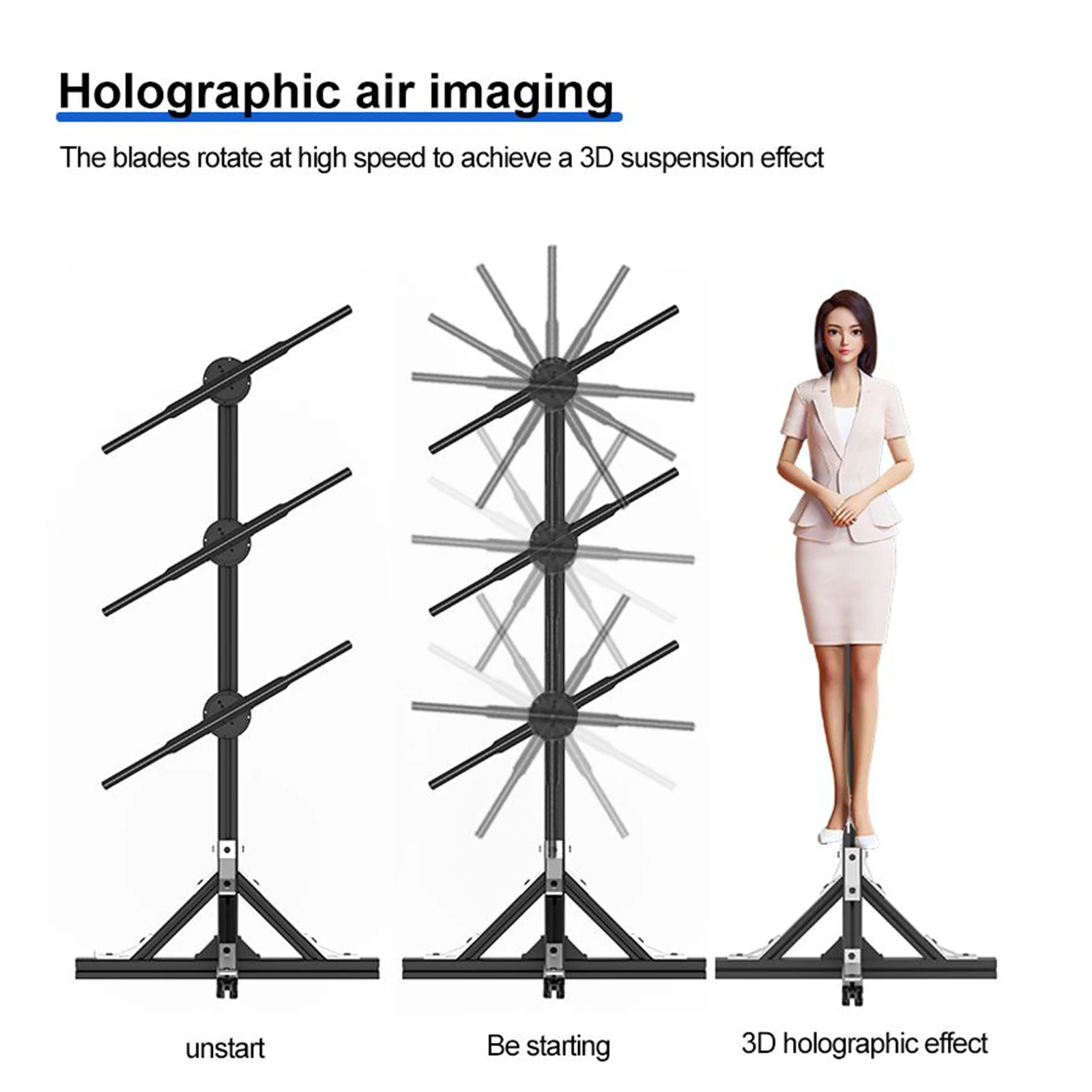 

3Pcs or 4Pcs In 1 Commercial Advertising Lights Naked Eye 3D Holographic Projector Fan 45Cm Led Holographic Advertising Machine