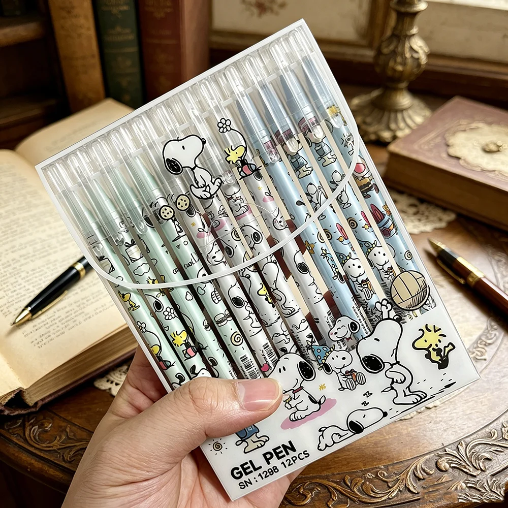 12pcs Snoopy Premium Erasable Blue Neutral Gel Pen 0.5mm Fine Point for Students School Office Daily Writing