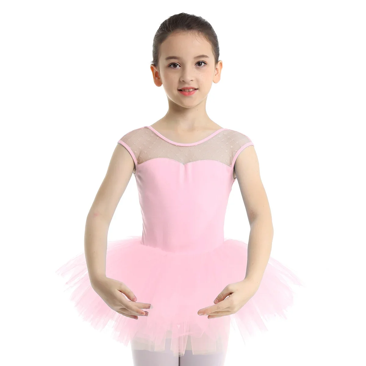 

Kids Girls Tutu Ballet Dress Dancewear Sleeveless Stretch Mesh Splice U-shaped Back Gymnastics Leotard Dance Ballet Tutu Dress