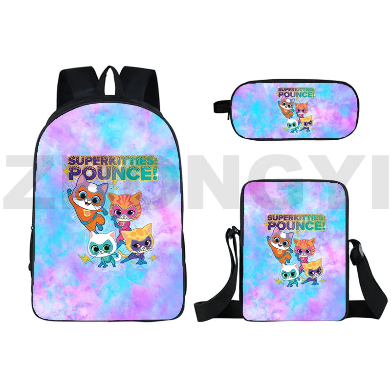 16 Inch SuperKitties Backpack Softback Zipper Cartoon Bookbag 3D Anime Fashion Casual School Bag Large Bagpack Travel for Girl