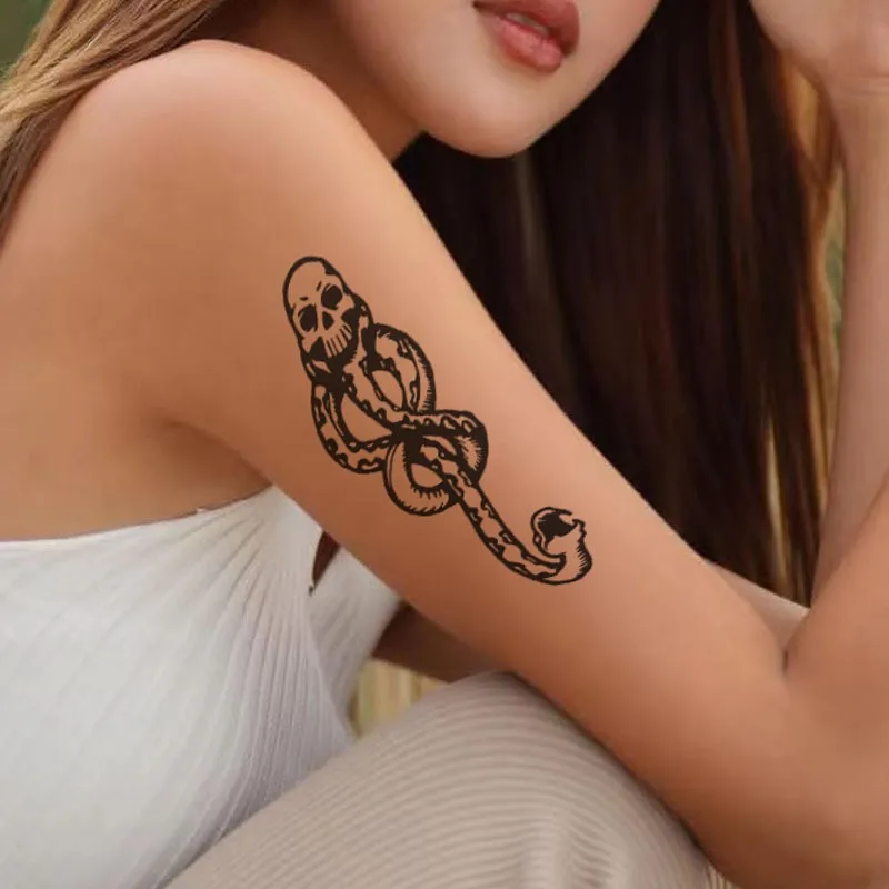 

Набор временных татуировок «Голова змеи» (5/10 шт.) — Водонепроницаемые наклейки с темной эмблемой Дарк Марк для тела, для женщин и мужчин, на Хэллоуин, имитация татуировки