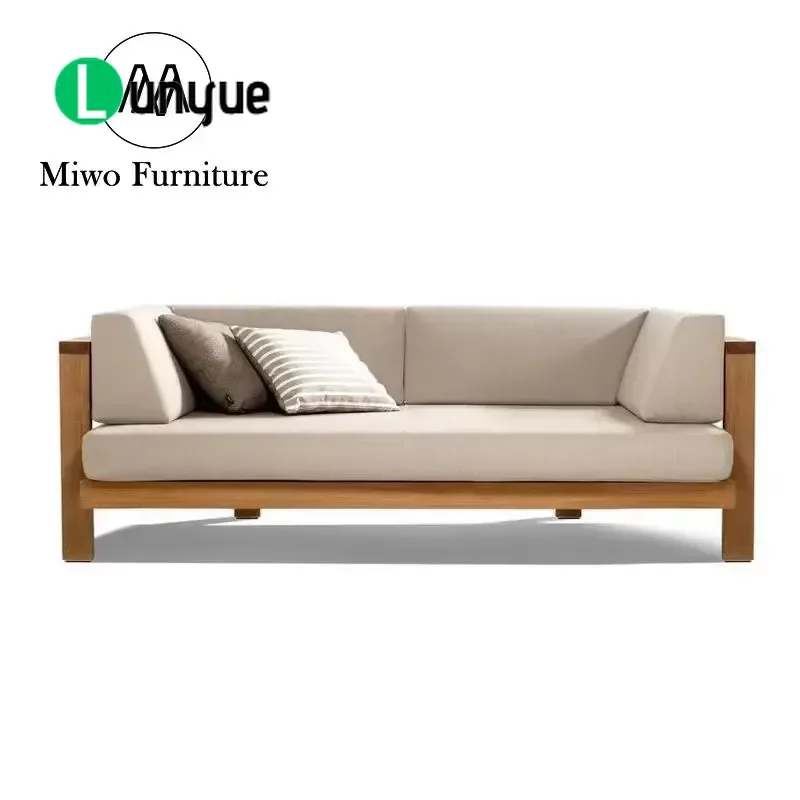 Modern French Country Teak Outdoor Sofa Set UV Protection Waterproof Cushions Lounge Chair for Hotel Resort Terrace Patio