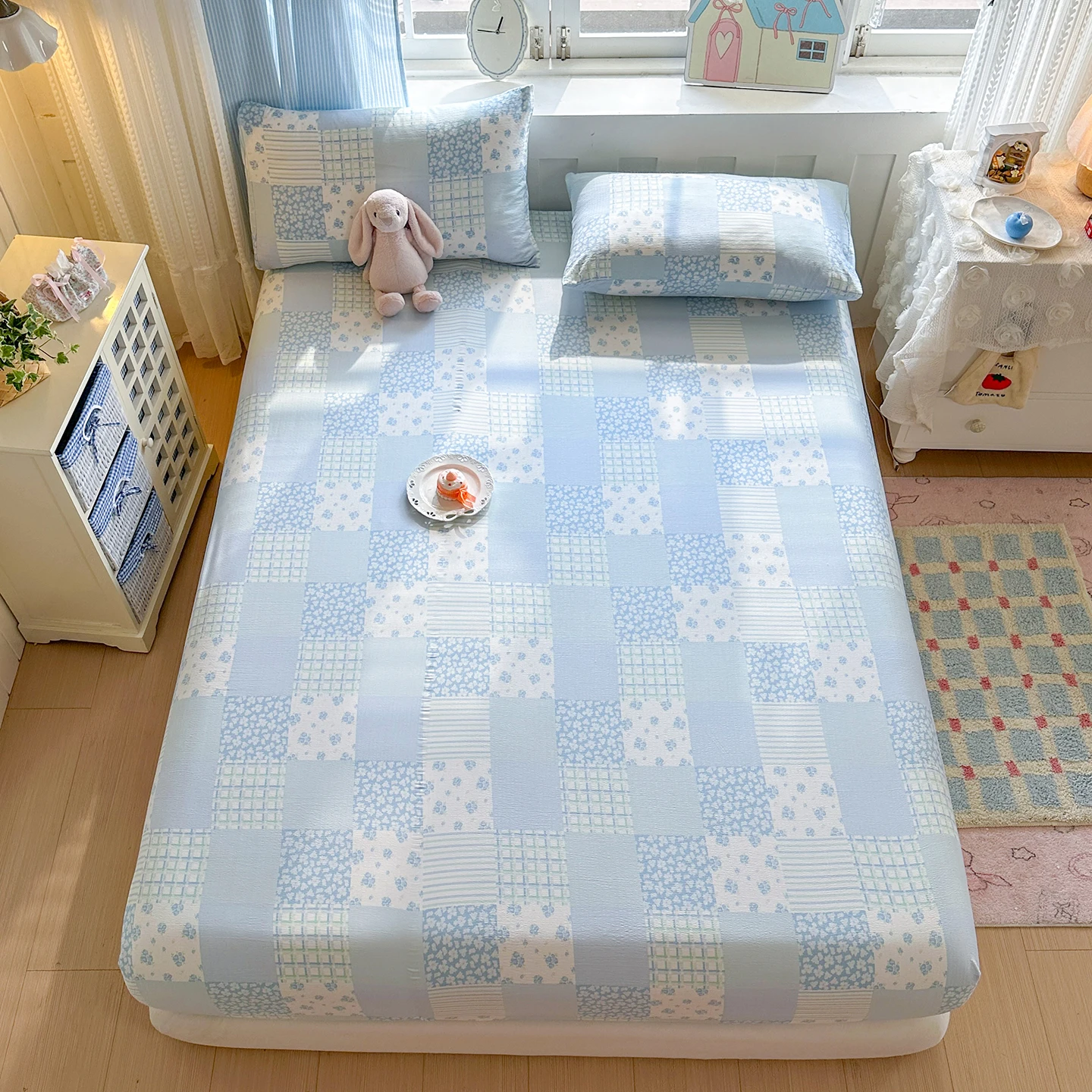 Double-layer Gauze Fitted Sheet Printed Bed Sheet with Elastic sabana para cama Single/Queen/King Size Soft colcha de cama casal