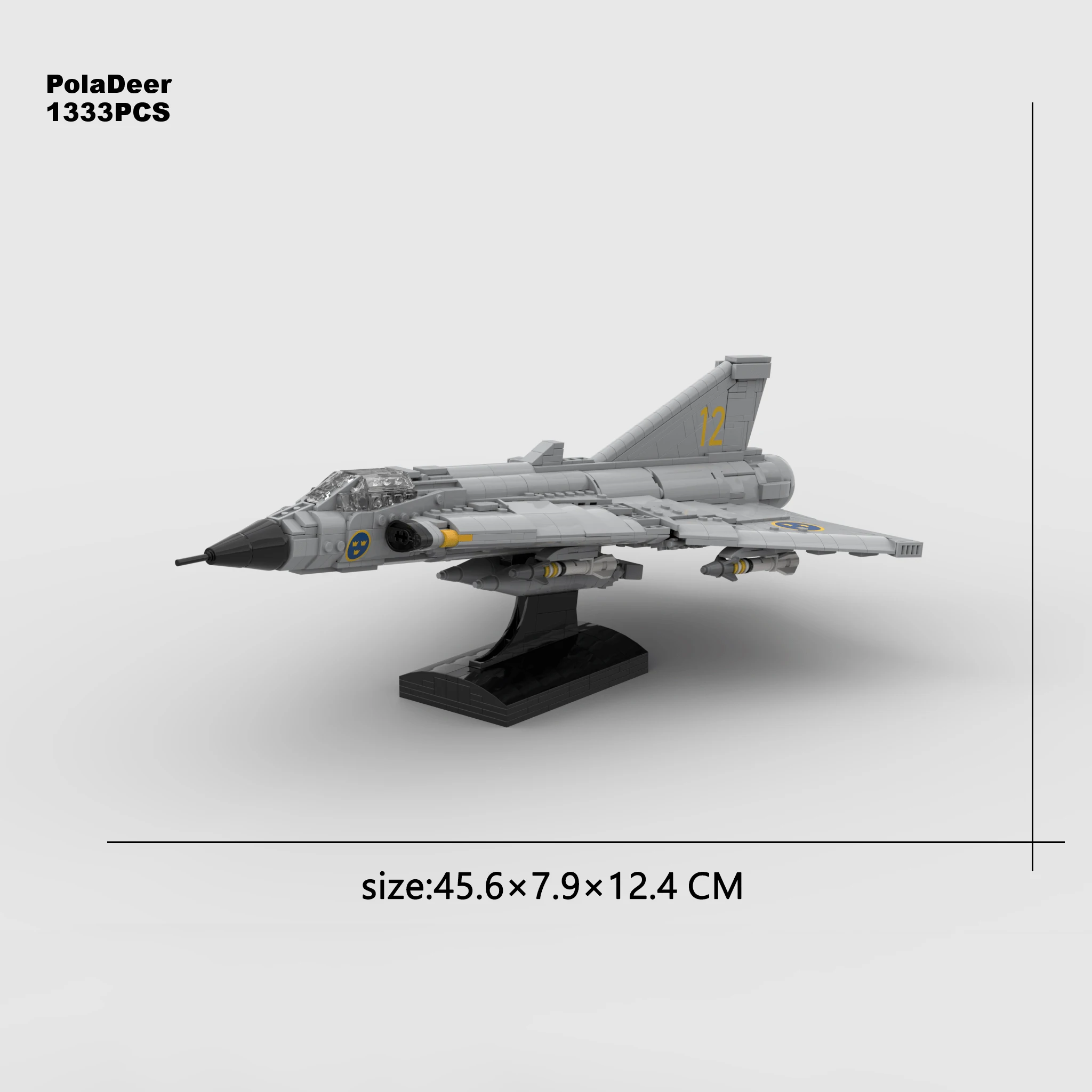 PolaDeer DIY 1333-Teiliges MOC-Set mit Aufkleberständer 1:35 Maßstab J35 Siren Fighter (Draken) Baustein-Modellbausatz Spielzeug Geburtstagsgeschenk – Detail 9