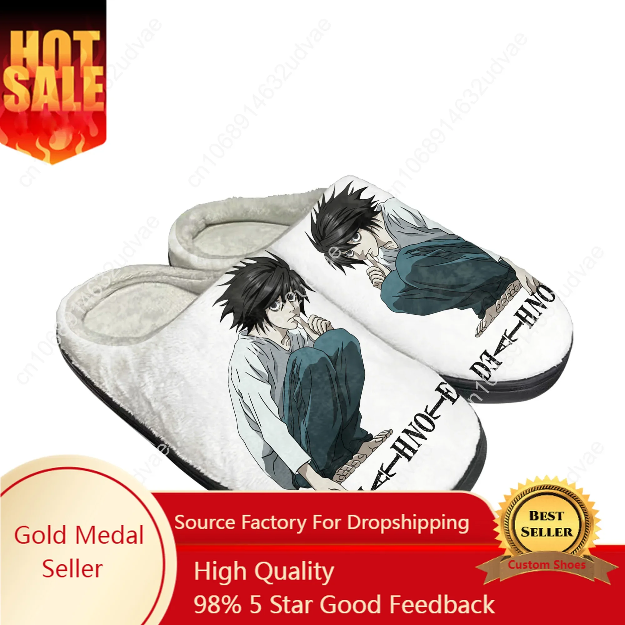 Anime Death Note Yagami Lawliet L Home Katoen Aangepaste Slippers Heren Dames Sandalen Pluche Casual Warme Schoenen Thermische Slipper