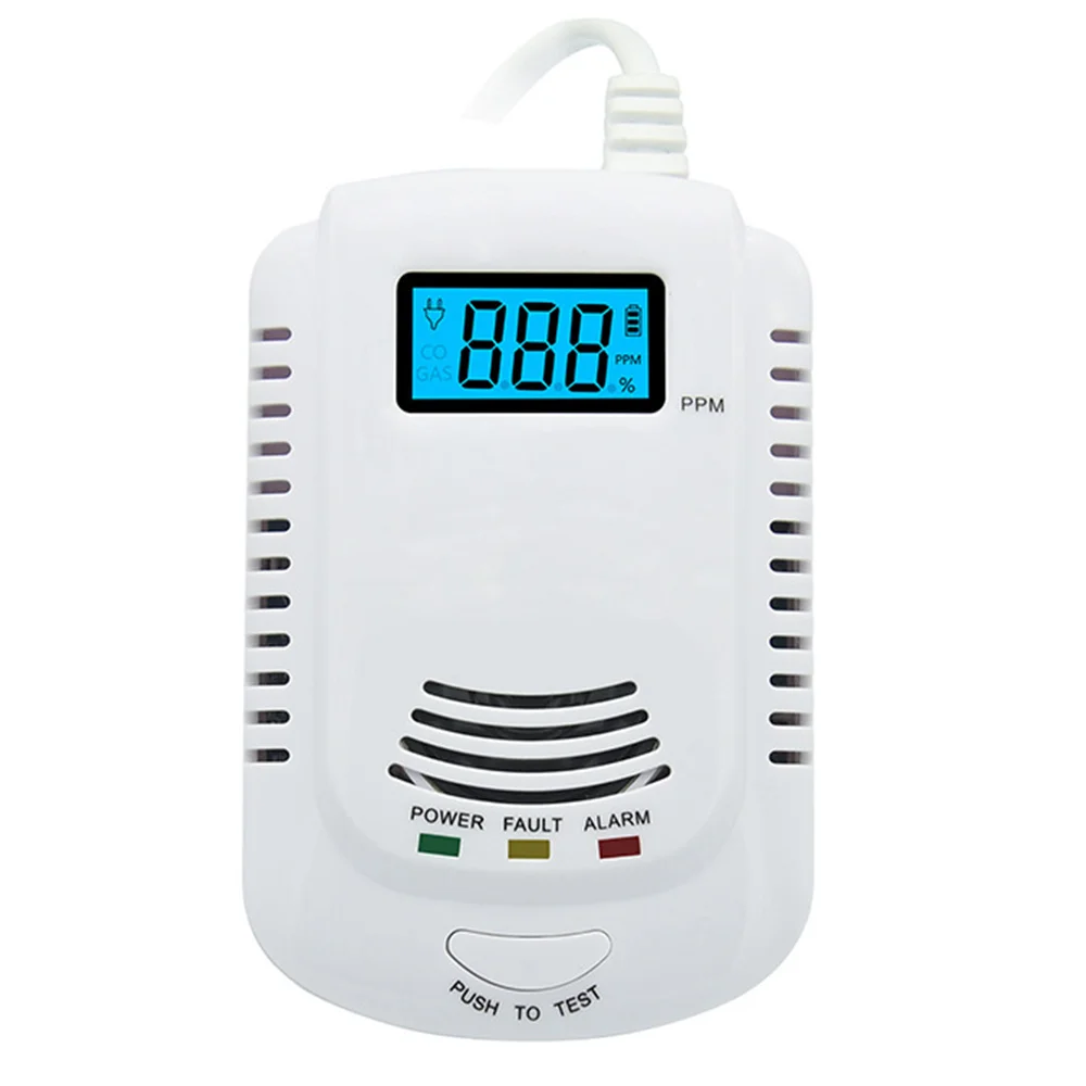 Gas Leak Detector Analyzer Carbon Monoxide Sensor LCD Digital Displayer Natural Gas 2 in 1 Alarm System,US Plug