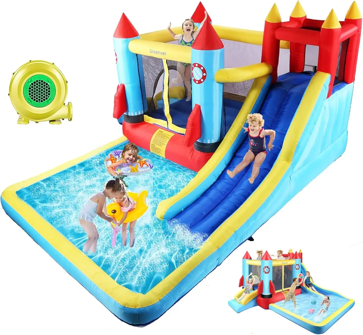 Kids 146 x 132 x 82 inch, Indoor/Outdoor Bouncy House with Large Splashing Pool, Bouncing Area