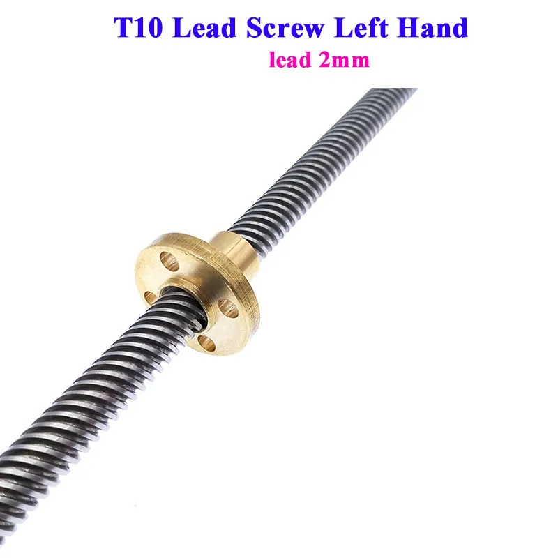 

T10 Lead Screw Left Hand Thread 10mm pitch 2mm Lead 2mm 100mm to 1000mm with Flange Brass Nut CNC 3D Printer 304 Stainless Steel