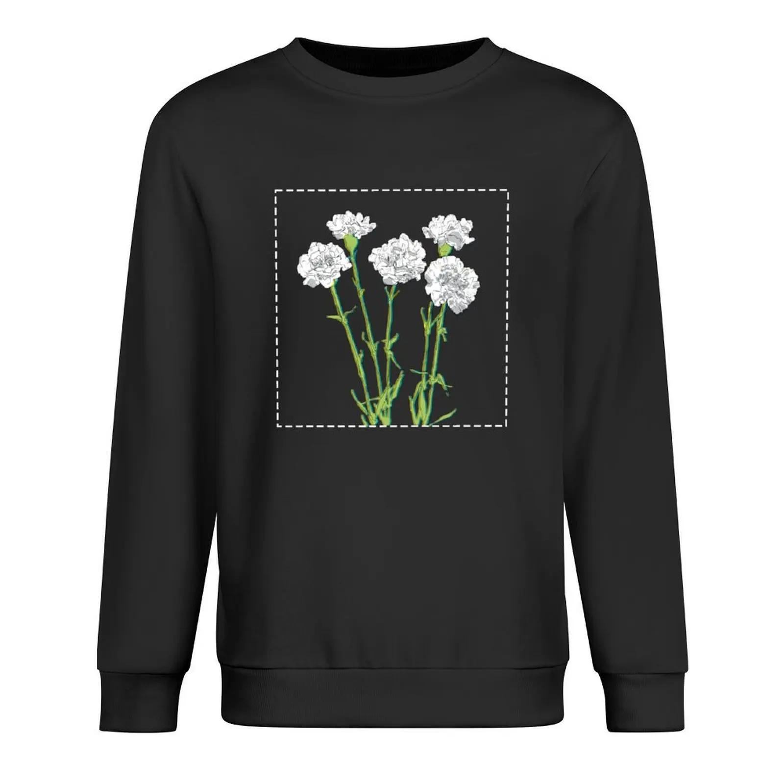 

White Carnation white background Pullover korean clothes fashion men autumn new products winter clothes graphic sweatshirts