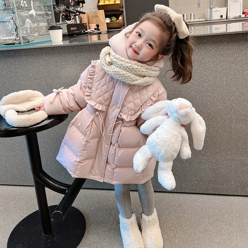 Winter children's down jacket, new western-style medium long cotton jacket, baby's winter cotton jacket, girls' cotton jacket