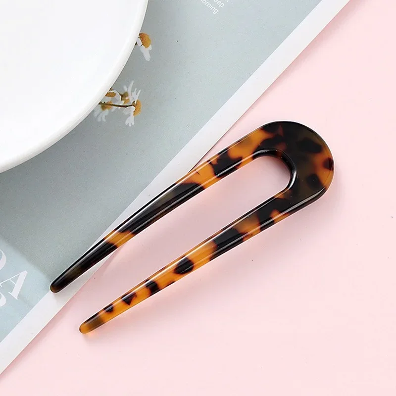 Fashion U-Shaped Hairpin Hair Fork Acetic Acid Hair Clips Pins Marble Print Hair Sticks for Women Headwear Hair Accessories